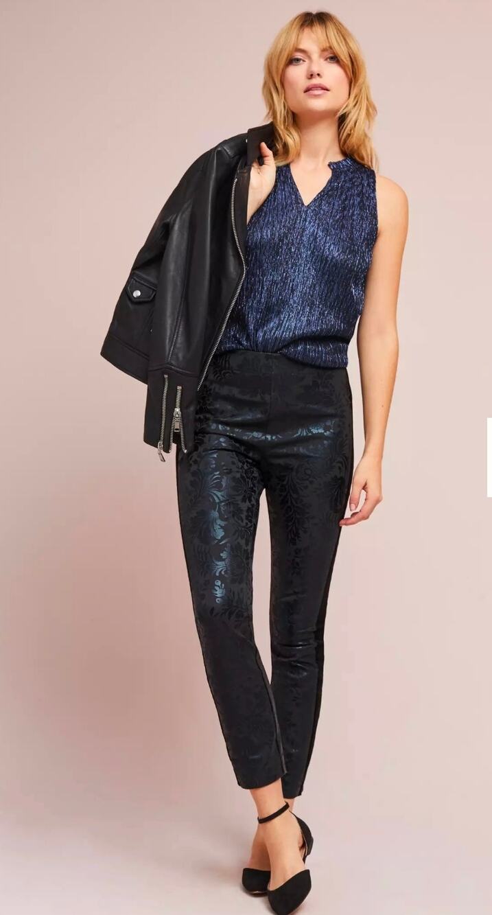 Anthropologie The Essential Skinny Foil-Printed Tuxedo Trousers. Size 8. Ret $98